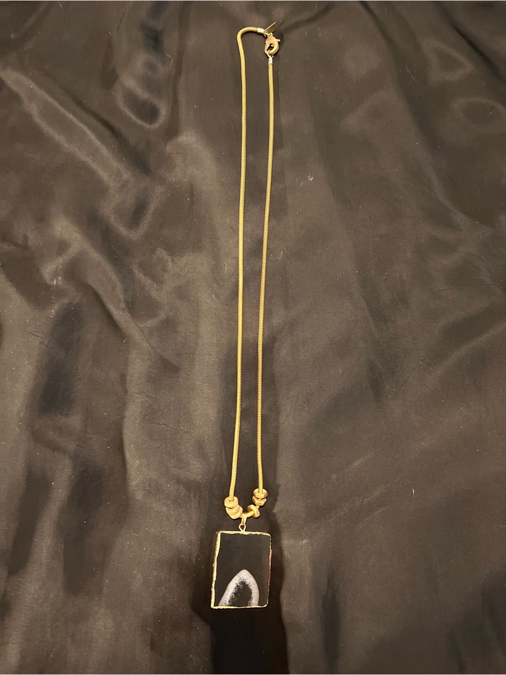 Gold-Tone Black Agate Pendant Necklace - Women Jewelry
